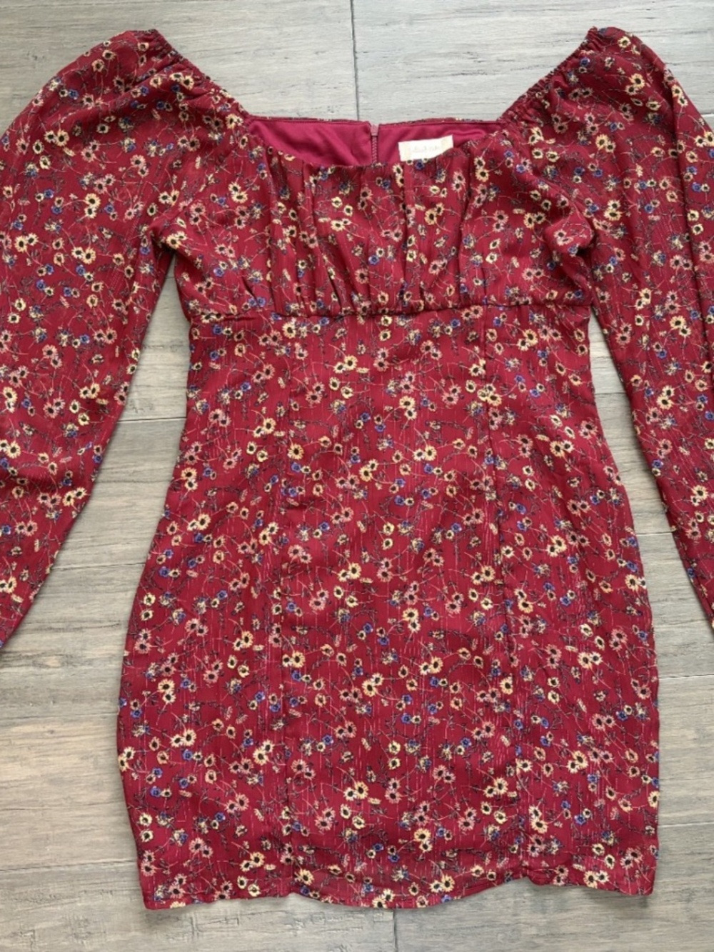 Altar'd State Women's Large Red Burgundy Short Dress Square Neck Empire Waist